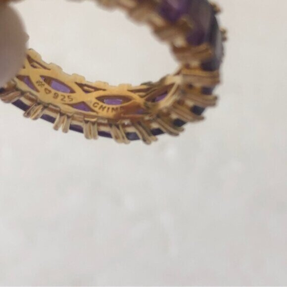 Emerald Cut Band Gold Plated Sterling Silver 925 Gen Amethyst Purple Ring Sz.8 - Picture 12 of 16